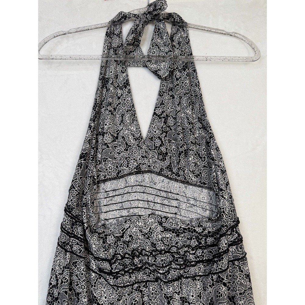BCBGMaxazria Womens Halter Spring/Summer Dress Stretch Floral Black/White Size L - Picture 8 of 16